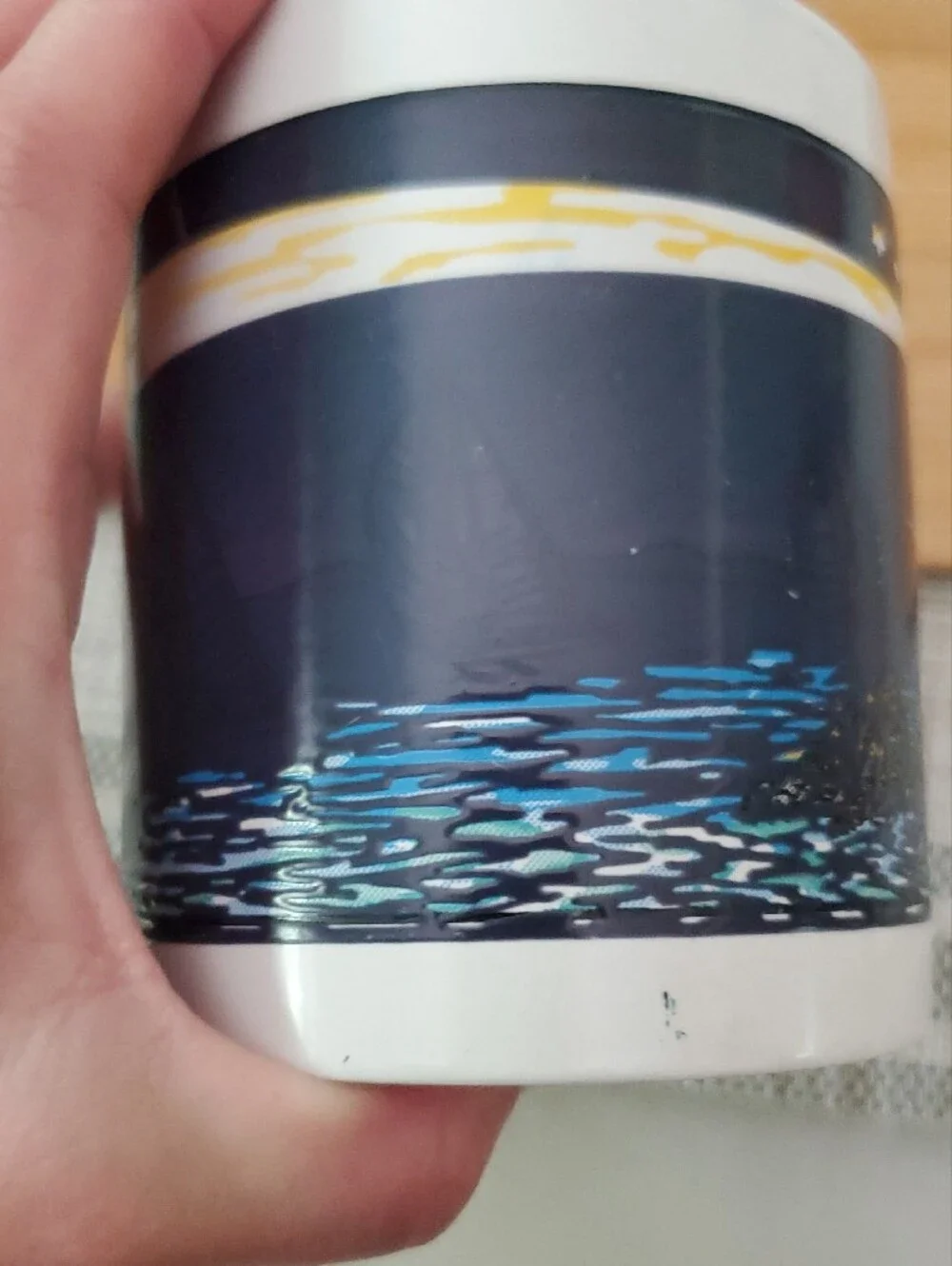 Ceramic Lighthouse Coffee Mug in White with Navy Night Scene Made In USA
